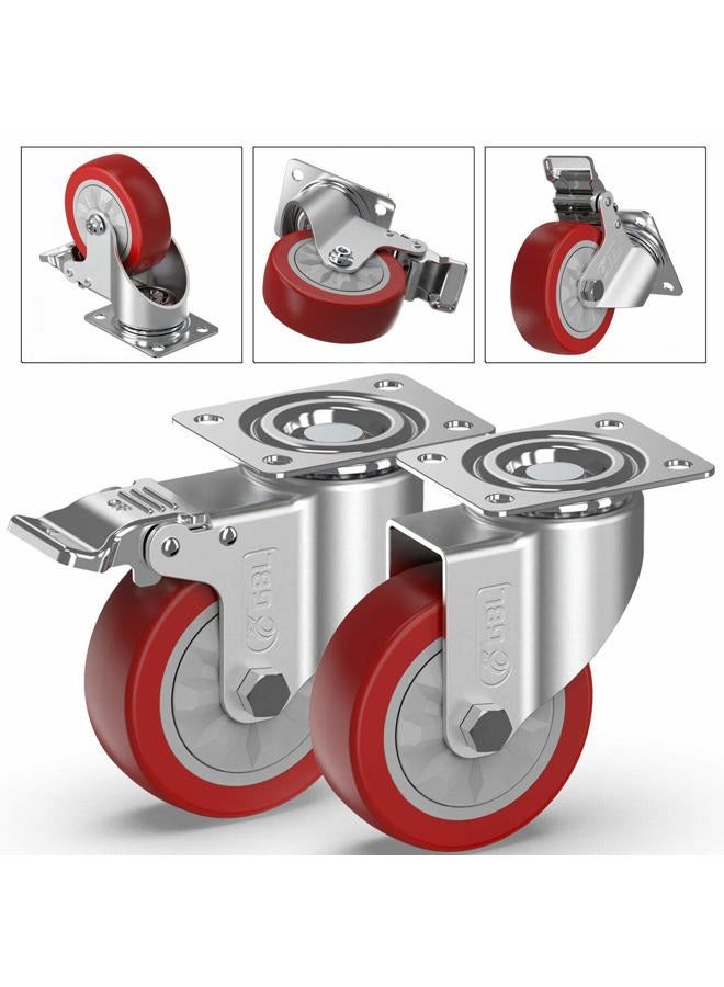 GBL 4'' Heavy Duty Caster Wheels With Brakes 1320Lbs | 4 x Castor for Moving Furniture, Table, Trolley, Workbench, Garage (2 With & 2 Without Brakes) + Screws - Image 4