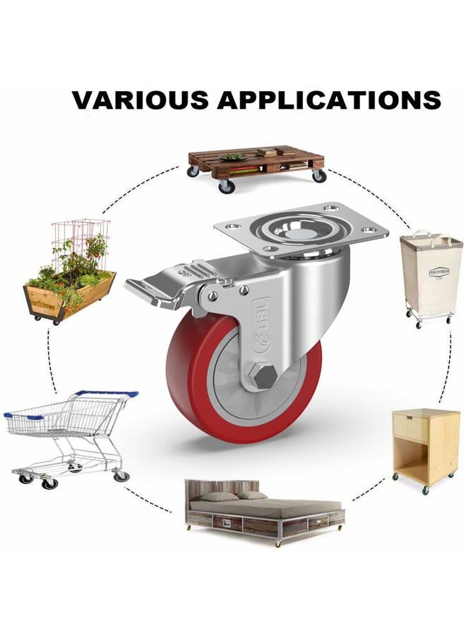 GBL 4'' Heavy Duty Caster Wheels With Brakes 1320Lbs | 4 x Castor for Moving Furniture, Table, Trolley, Workbench, Garage (2 With & 2 Without Brakes) + Screws - Image 5