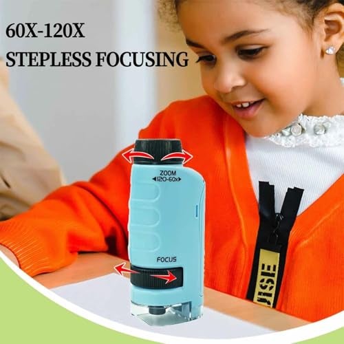 DuHeSin Miniscope Pocket Microscope for Kids with 60x-120x Magnification Mini Labsters Portable Microscope for Kids Handheld Microscope for Scientific Experiment for Kids (Blue) - Image 5