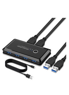 KASTWAVE USB Switch Selector, Computers Share 4 Port 2 Peripheral Switcher Adapter Hub PC Printer Scanner Mouse Keyboard with One Button Switch and 2 Pack USB 3.0 Cable  - Image 1