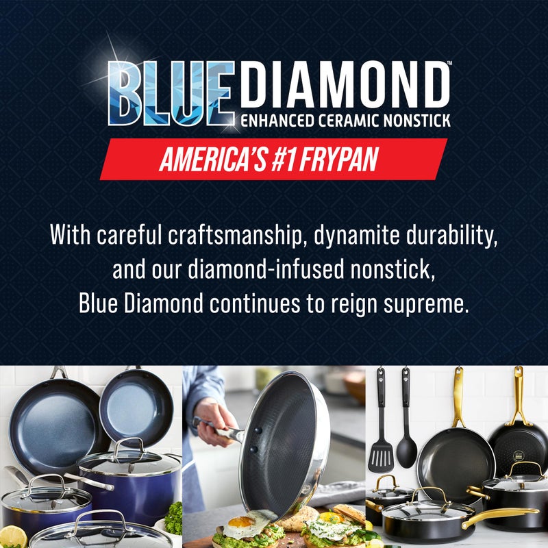 Blue Diamond Hybrid Nonstick Stainless Steel 4QT Saute Pan with Glass Lid, PFAS-Free Ceramic Diamond Bond, Deep Jumbo Skillet, Induction Ready, Dishwasher & Metal Utensil Safe, Stay-Cool Handle - Image 4