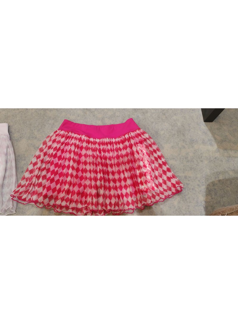 Women's High Waist Mini Skirt Summer Pink Plaid Mesh Sports Skort Anti-light Golf Dance Skirt  - Image 2