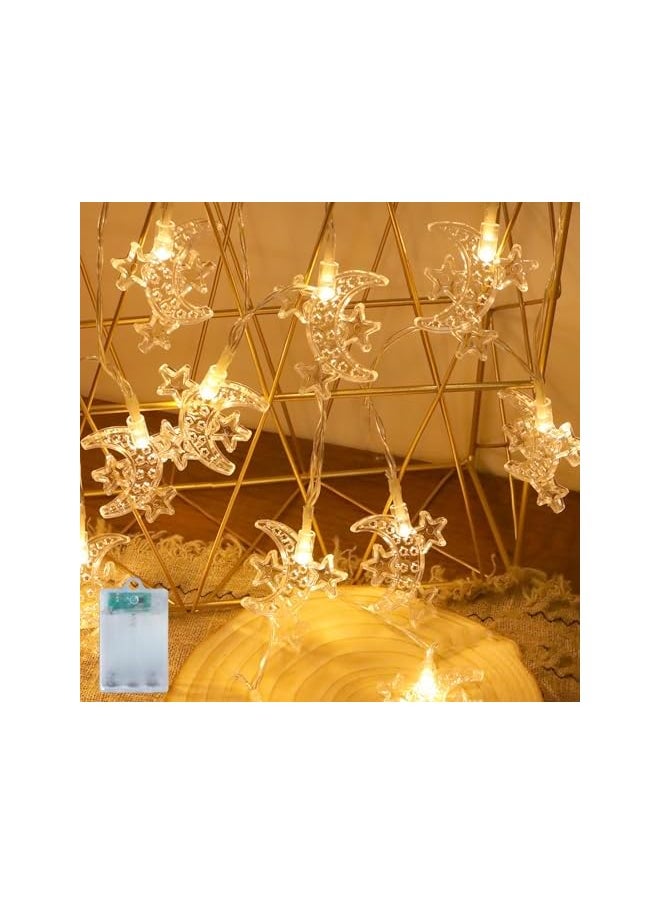 The Bros Diwali Ramadan Decoration Star & Moon String Lights – 3m 20LED, Battery Operated, for Eid Mubarak and Muslim Ramadan, Home and Fireplace Décor (Warm White, 3m/20LED/Battery)  - Image 2