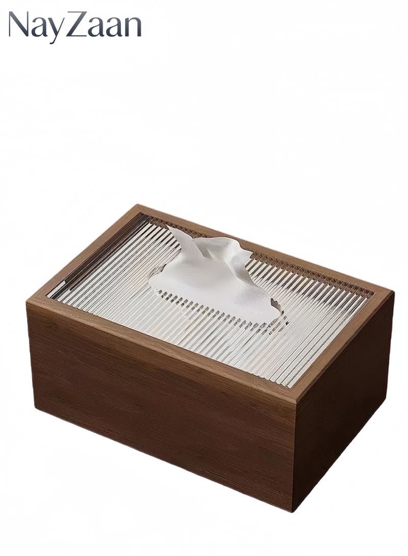 NayZaan Walnut Wood Grain Tissue Box Holder - Elegant Classic Rectangular Facial Tissue Dispenser With Sliding Lid, Tabletop Decor For Living Room, Dining Table, Office Desk, Hotel, Car, Home - Image 1