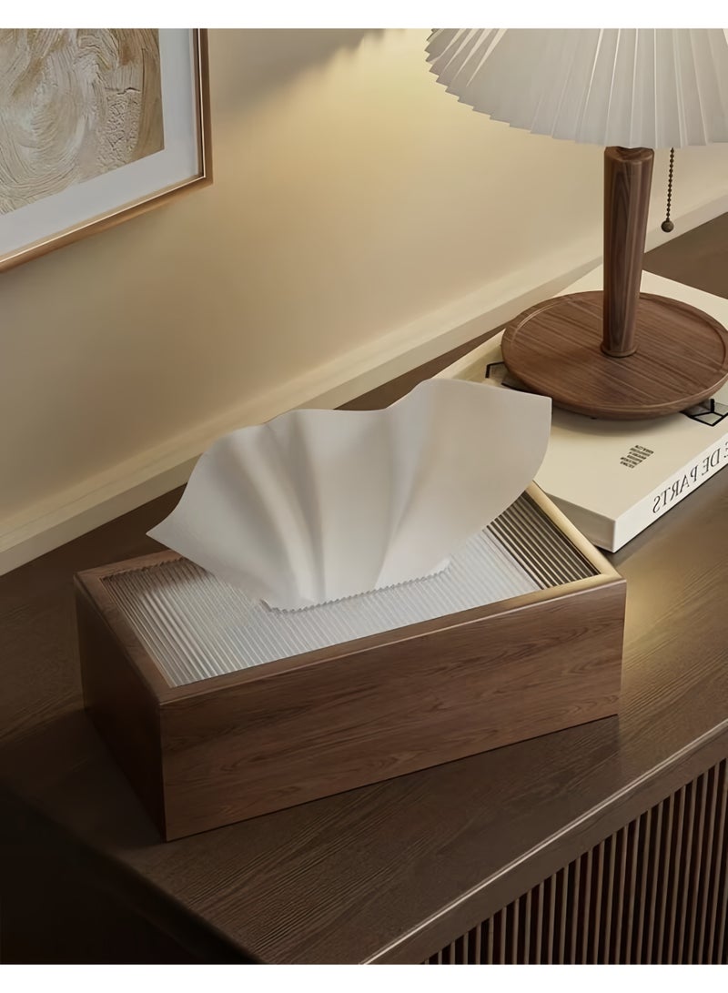 NayZaan Walnut Wood Grain Tissue Box Holder - Elegant Classic Rectangular Facial Tissue Dispenser With Sliding Lid, Tabletop Decor For Living Room, Dining Table, Office Desk, Hotel, Car, Home - Image 3