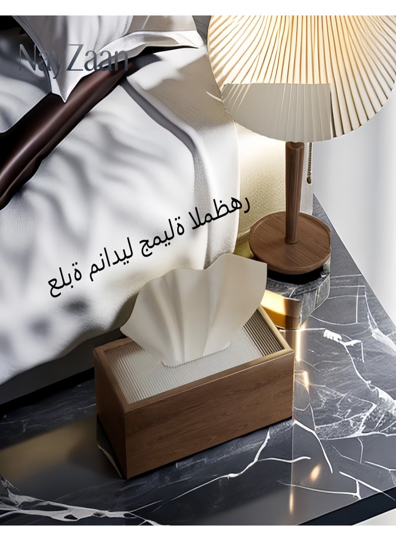 NayZaan Walnut Wood Grain Tissue Box Holder - Elegant Classic Rectangular Facial Tissue Dispenser With Sliding Lid, Tabletop Decor For Living Room, Dining Table, Office Desk, Hotel, Car, Home - Image 4