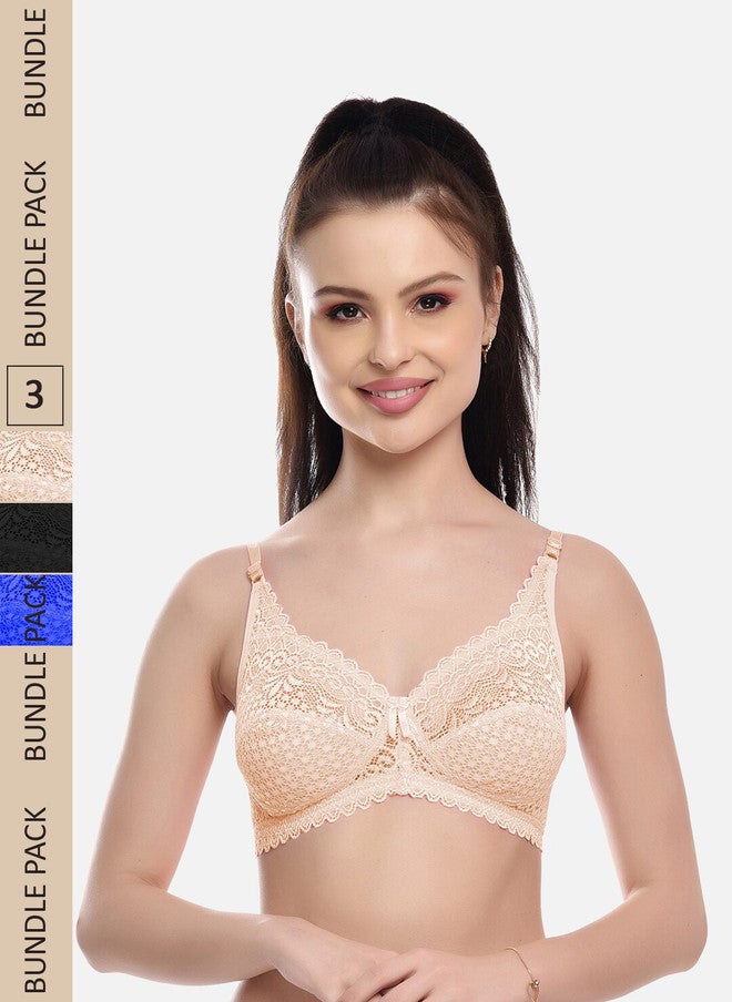 FIMS Pack Of 3 Self Design Non-Padded All Day Comfort Rapid-Dry Bralette Bra - Image 1
