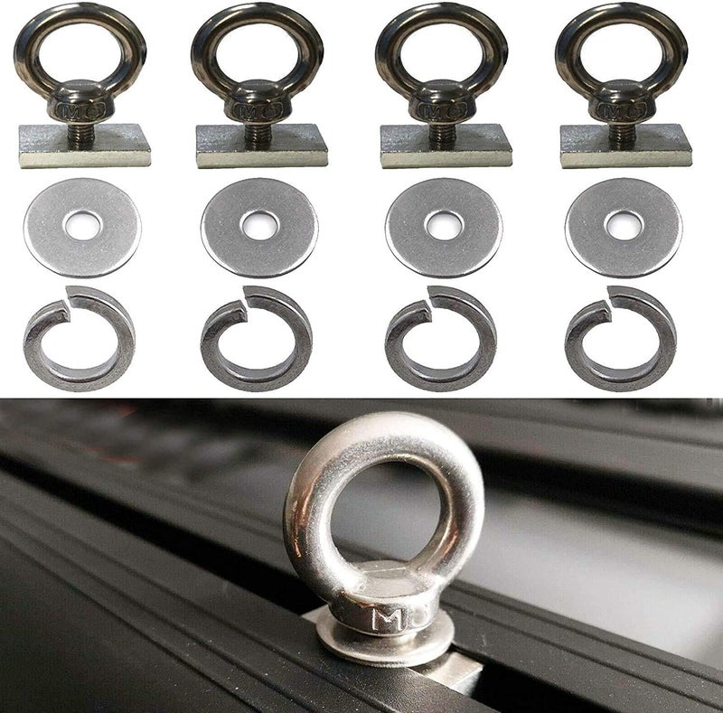 AUXPhome 4 Pack Heavy-Duty Stainless Steel Eye Bolt tie Down Anchor kit for roof Rack. Also can be Used for fix The 4WD Awning and Other Accessories. - Image 1