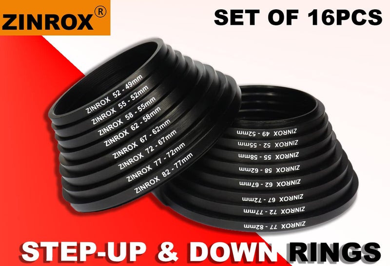 ZINROX® Step Up and Step Down Lens Filter Adapter Rings Set of 16pcs Diameter Thread Sizes: 49mm to 82mm and 82mm to 49mm (Pack of 2 (Set)) 16pcs Stepping Rings - Image 4