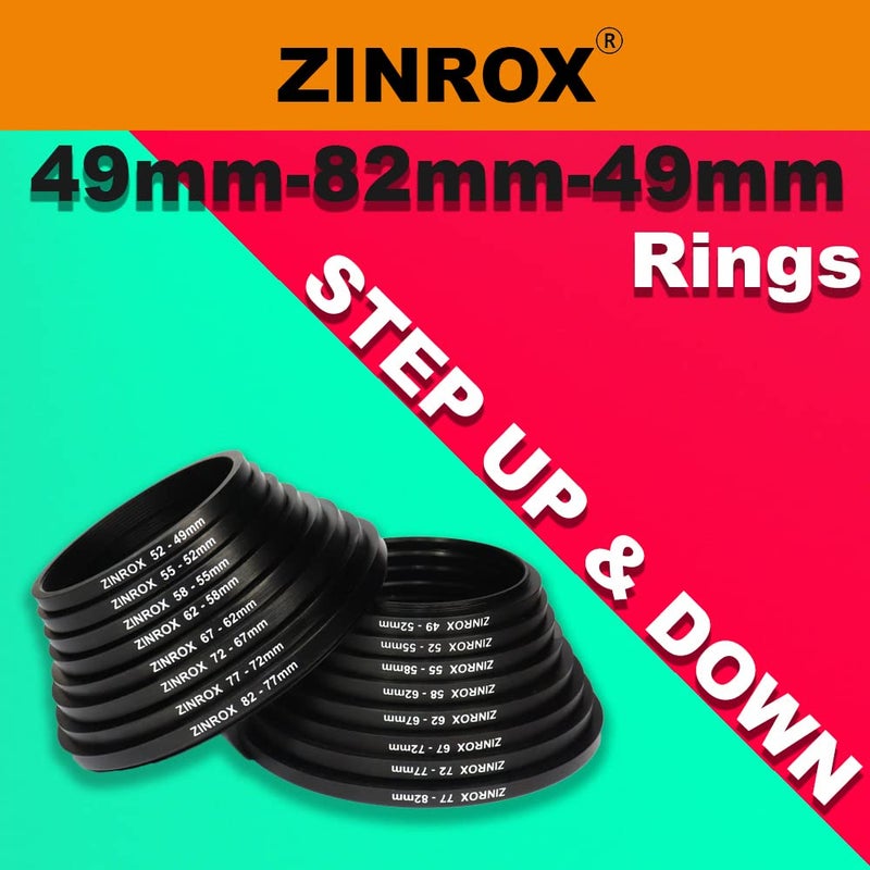ZINROX® Step Up and Step Down Lens Filter Adapter Rings Set of 16pcs Diameter Thread Sizes: 49mm to 82mm and 82mm to 49mm (Pack of 2 (Set)) 16pcs Stepping Rings - Image 5