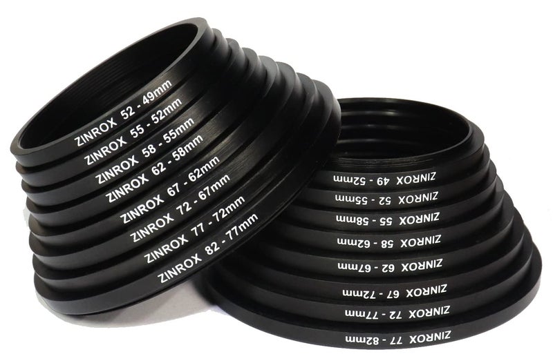 ZINROX® Step Up and Step Down Lens Filter Adapter Rings Set of 16pcs Diameter Thread Sizes: 49mm to 82mm and 82mm to 49mm (Pack of 2 (Set)) 16pcs Stepping Rings - Image 1