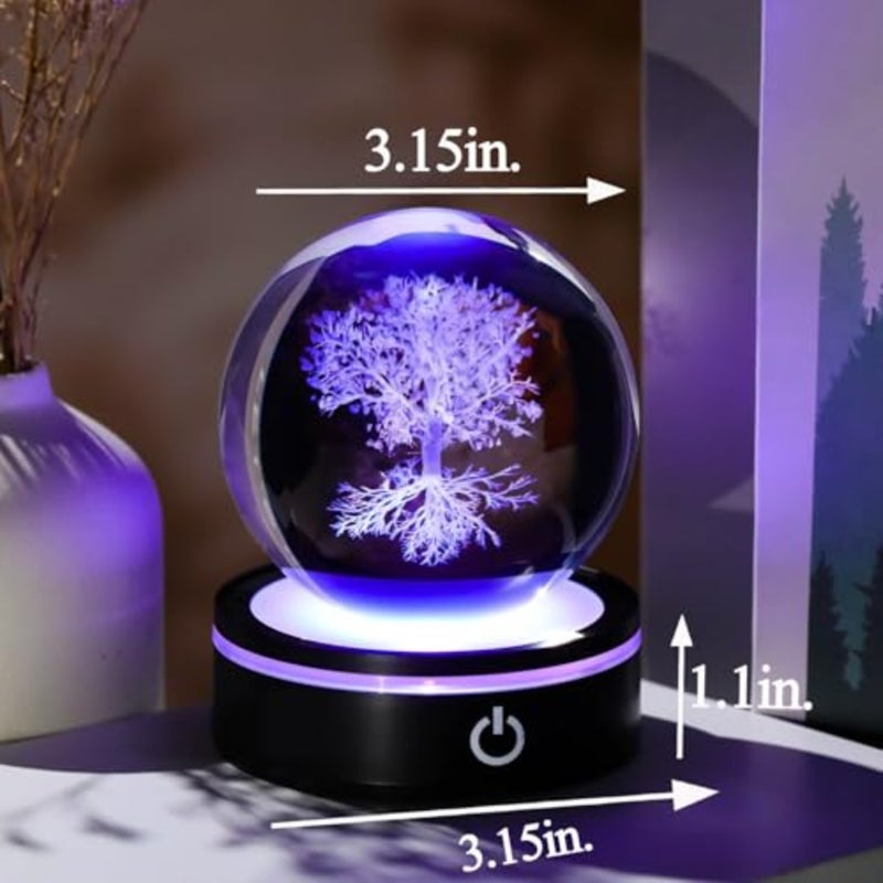 3D Crystal Figurines Ball with Colorful Light Base, Laser Engraved Sphere Gifts for Women Men on Birthday, Glass Art Collection for Home Decor 80mm - Image 4