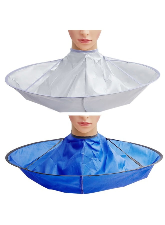 Sintege 2 Pieces Hair Cutting Cape for Adults Umbrella Hair Cutting Cloak Foldable Hair Cutting Cloak Hair Catcher Hair Cutting Cape for Teens and Adults, Blue and Silver - Image 1