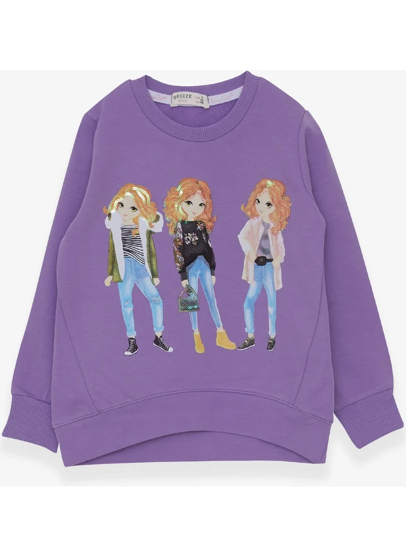 بريز Girl's Sweatshirt Sequin Girl Printed Lilac (3-8 Years)