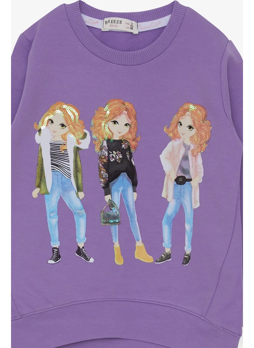 بريز Girl's Sweatshirt Sequin Girl Printed Lilac (3-8 Years)