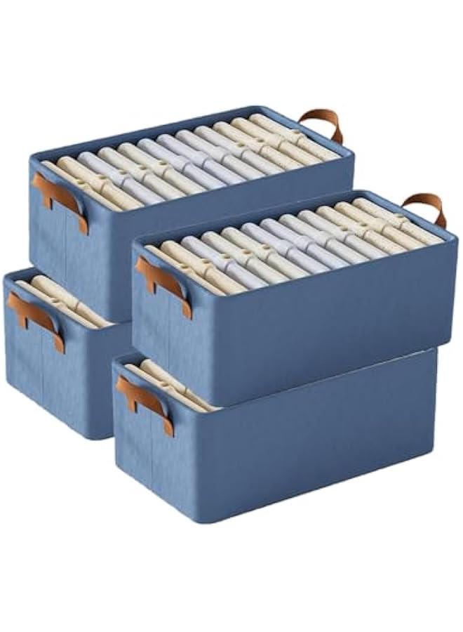 HOOKOR 4 Pcs Closet Clothes Organizer with Handle, Fabric storage Box with Steel Frame Stackable Shelf Storage Baskets Foldable Storage Baskets for Organizing Clothes Toys, 23L, Blue - Image 1