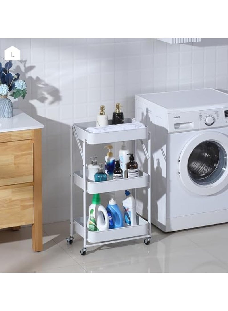 POWER 3 Layers White - Rolling Storage Organizer with Foldable Frame, Lockable Caster Wheels, and Deep Metal Shelves -Ideal for Kitchen Supplies, Office Essentials, and Bathroom Use - Image 2