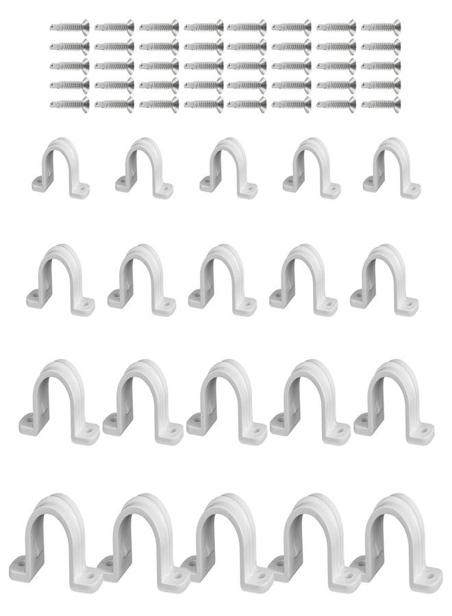 CNYMANY 20 pcs Pipe Clamps, CNYMANY 2 Holes PVC Conduit Strap Clips SCH 3/8 1/2 3/4 1 Inch with 40 pcs M4.2 Screws, Plastic White Conduit Mounting U Brackets with Screw Holes for Fixing Water Piping Support - Image 1