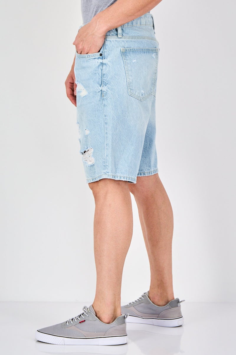 Celio Men Rip Denim Shorts, Light Blue - Image 4