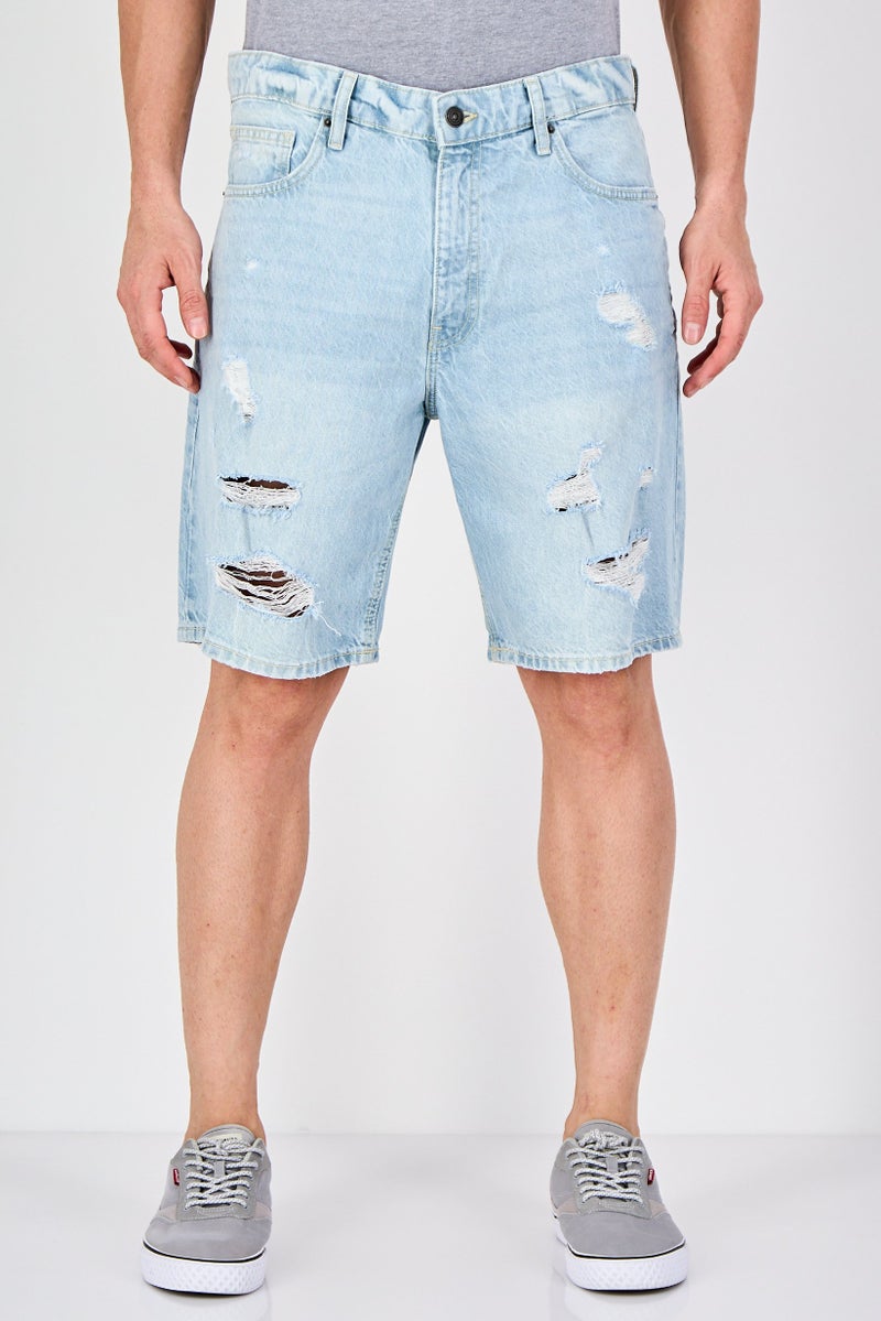 Celio Men Rip Denim Shorts, Light Blue - Image 1