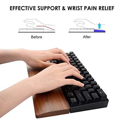 Linkidea Wooden Keyboard Wrist Rest for 61Keys 60% Compact Keyboard, Compact Gaming Mechanical Keyboard Wrist Rest Hand Palm Pad, for Office, Computer, Laptop Typing, Gaming (Black Walnut) - Image 2