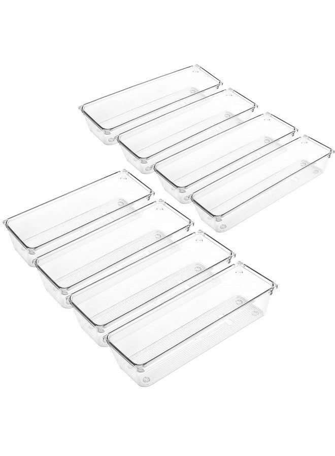 LotFancy 8 Pack Clear Plastic Drawer Organizers, Food Grade Storage Trays, Non-Slip Storage Bins for Kitchen Utensil, Silverware Cutlery, Bathroom, Office Desk, Makeup, Jewelry, 9.2''×3''×2'' - Image 1