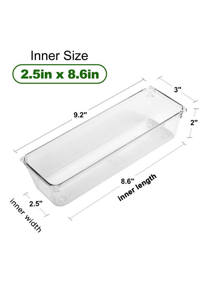 LotFancy 8 Pack Clear Plastic Drawer Organizers, Food Grade Storage Trays, Non-Slip Storage Bins for Kitchen Utensil, Silverware Cutlery, Bathroom, Office Desk, Makeup, Jewelry, 9.2''×3''×2'' - Image 2