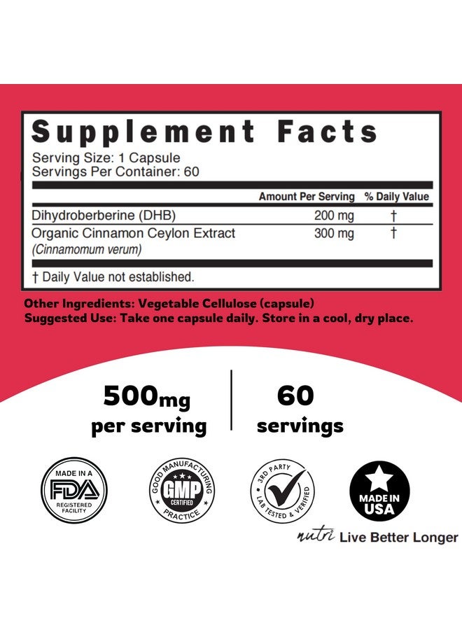 Nature'S Fusions مكمل دihydroberberine من ناتشرز فيوجنز 200 ملغ 60 كبسولة - مع قرفة سيلون، أكثر فعالية 5 مرات من البربرين العادي HCL - مكملات نوتري - Image 5