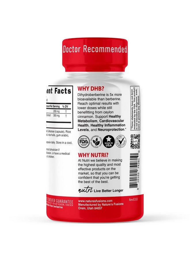 Nature'S Fusions مكمل دihydroberberine من ناتشرز فيوجنز 200 ملغ 60 كبسولة - مع قرفة سيلون، أكثر فعالية 5 مرات من البربرين العادي HCL - مكملات نوتري - Image 3