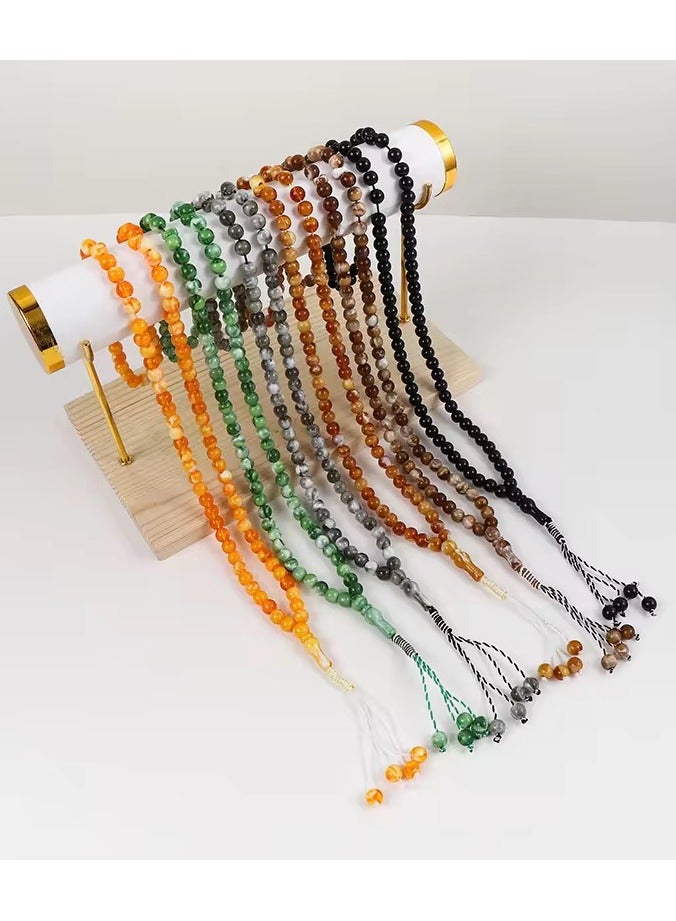 مسبحة عربية إسلامية إسلامية خرزات تسابيح عربية إسلامية سوار تسبيح 99 خرزة 10 ملم شرابات قلادة شرابات رائعة مصنوعة يدوياً هدية عيد ميلاد  هدية رمضان - Image 3