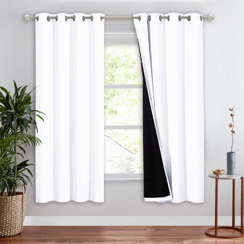 NICETOWN NICETOWN 100 Blackout Cold Blocking Window Curtain Panel Full Light Blocking Drape with Black Liner for Nursery 72inch Drop Thermal Insulated Drapery White 1 Piece 52inch Wide Per Panel 