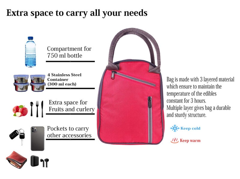 Foonty Daily Use Men/Women Polyster Lunch Bag(Red,FFFLB9016A) - Image 4