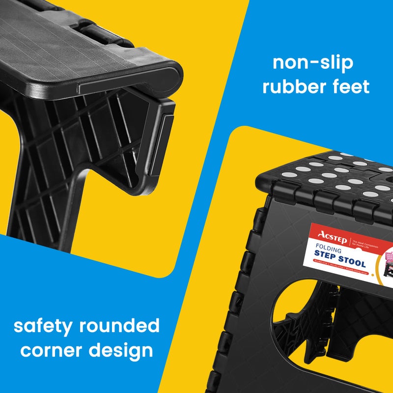 ACSTEP Folding Step Stool for Adults-11 Height Lightweight Plastic Stepping Stool Foldable Step Stool Hold up to 300lbs Non Slip Collapsible Stool for Kictchen, Bathroom, Black - Image 5