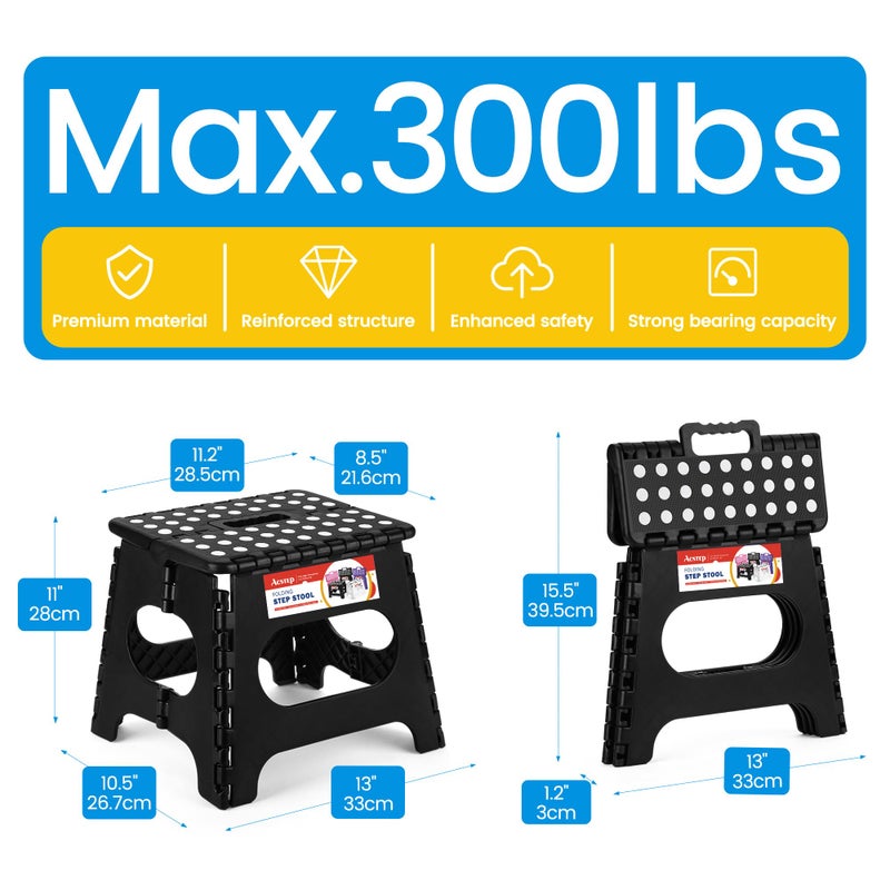 ACSTEP Folding Step Stool for Adults-11 Height Lightweight Plastic Stepping Stool Foldable Step Stool Hold up to 300lbs Non Slip Collapsible Stool for Kictchen, Bathroom, Black - Image 4