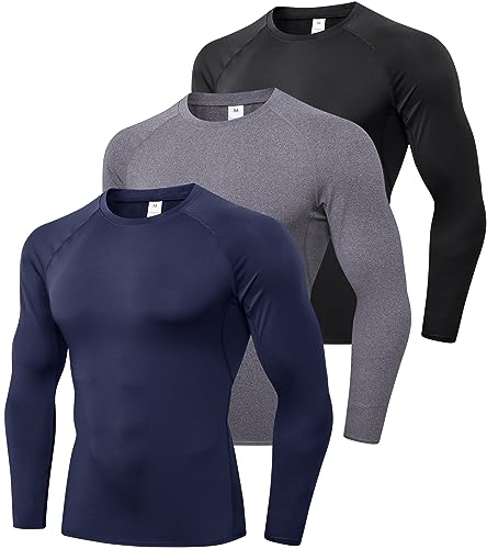 SPVISE 3 Pack Men's Compression Shirt Long Sleeve Sports Rash Guard Active Workout Gym Shirts Cool Dry Athletic Undershirts - Image 1