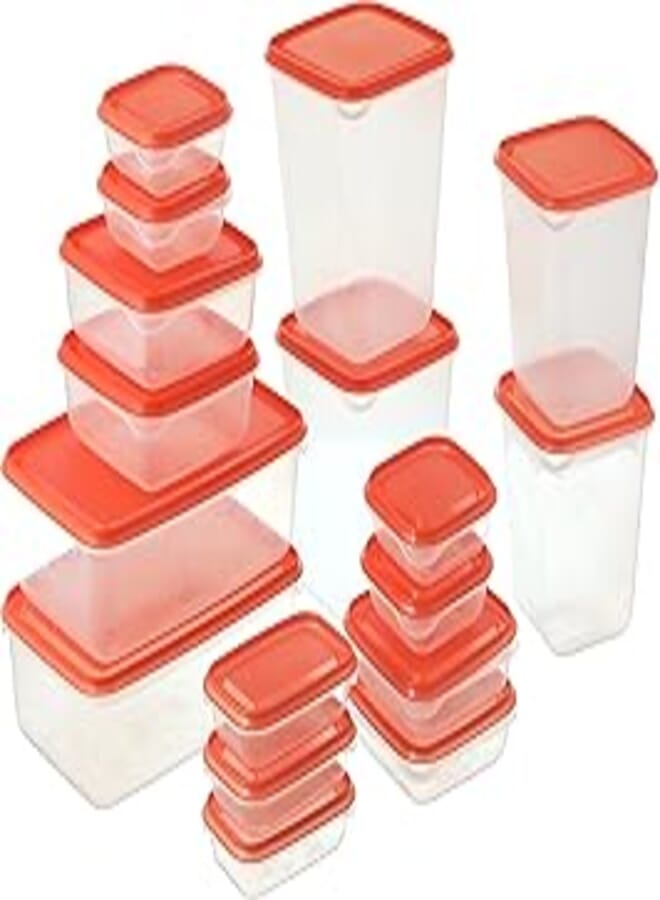 Pruta Food Container (Transparent, Orange)- Set of 17