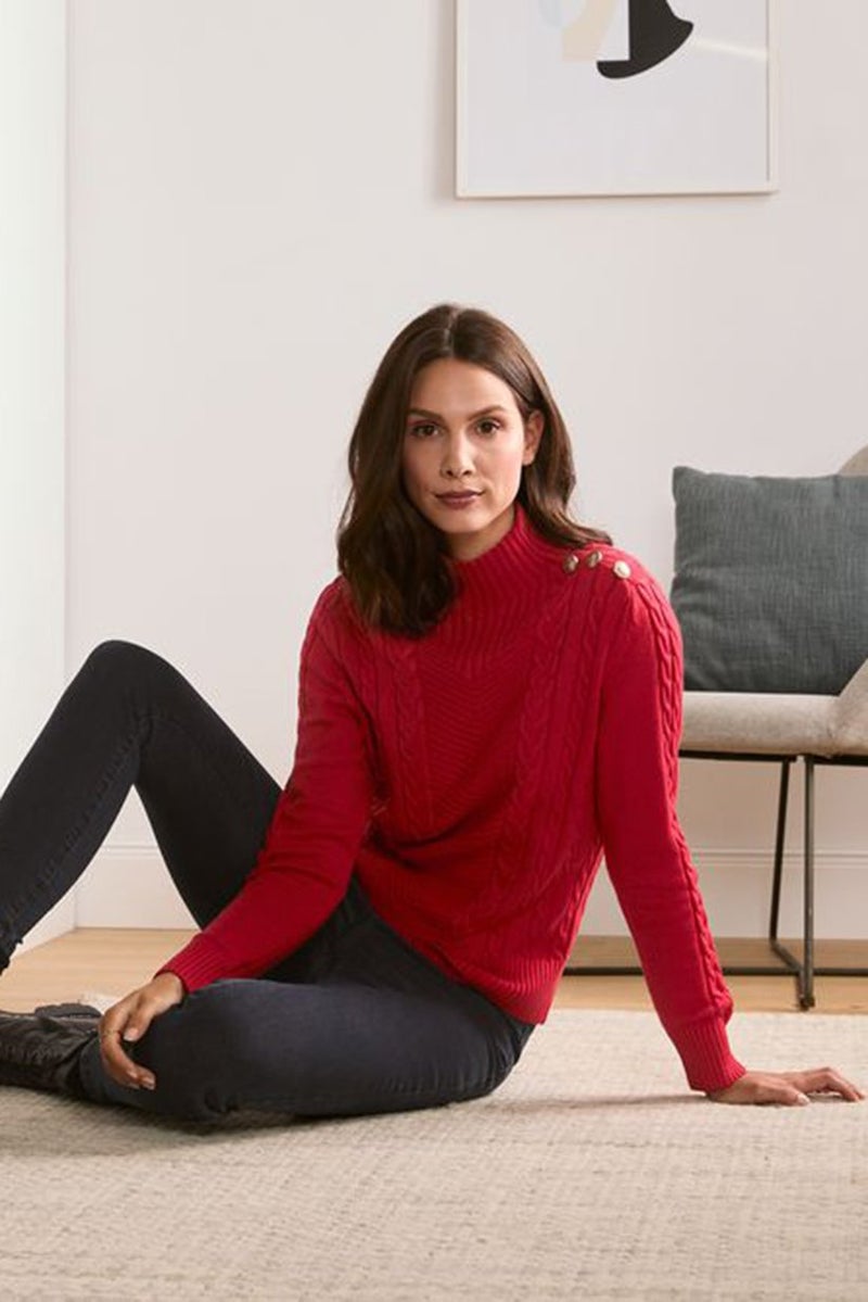 Tchibo Women Knitted Long Sleeve Sweater, Red - Image 1