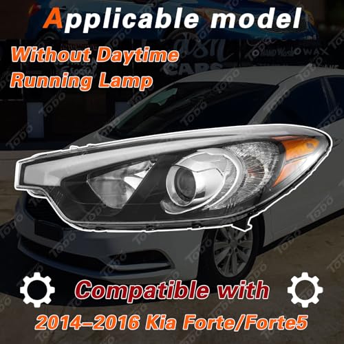 TODO Headlight w/Bulbs Compatible with 2014 2015 2016 Kia Forte Forte5, Driver/Left Side, NOT Fits LED DRL Models - Image 2