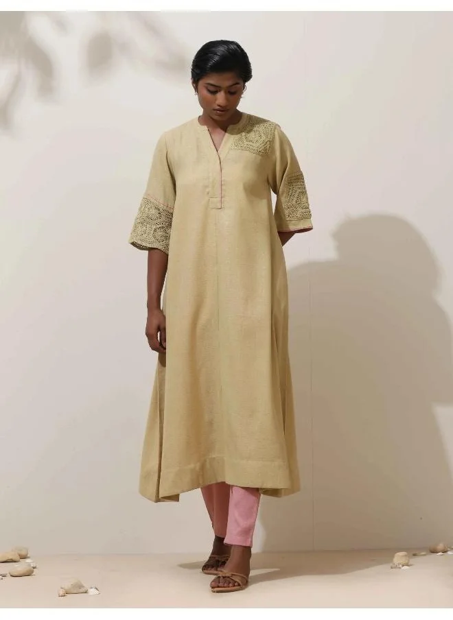 trueBrowns trueBrowns Souk Yellow Crochet Natural Cotton Kurta Pant Set