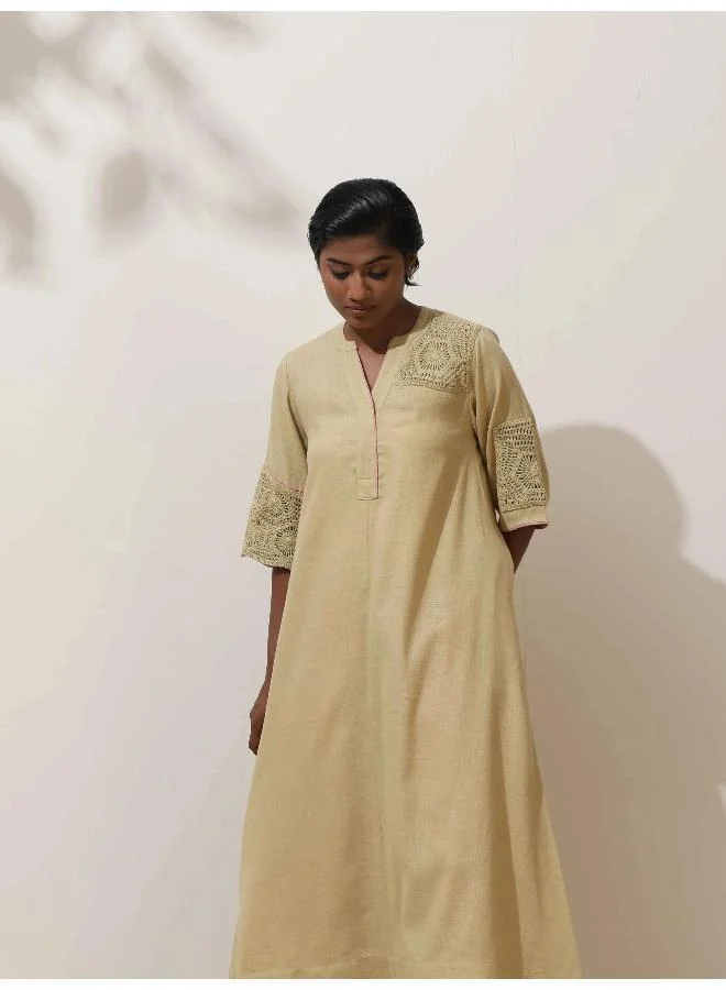 trueBrowns trueBrowns Souk Yellow Crochet Natural Cotton Kurta Pant Set