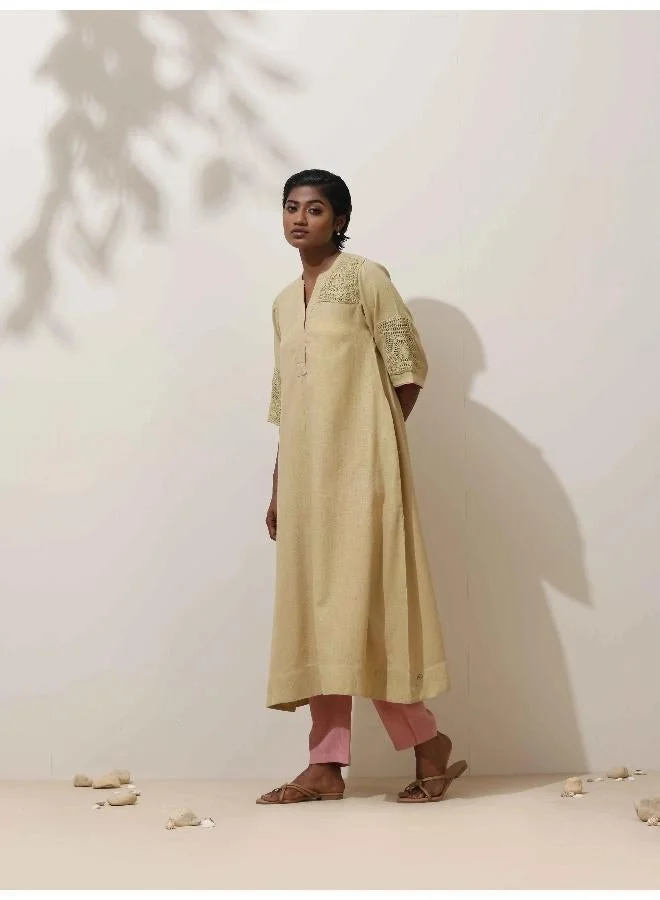 trueBrowns trueBrowns Souk Yellow Crochet Natural Cotton Kurta Pant Set