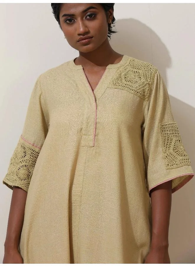 trueBrowns trueBrowns Souk Yellow Crochet Natural Cotton Kurta Pant Set