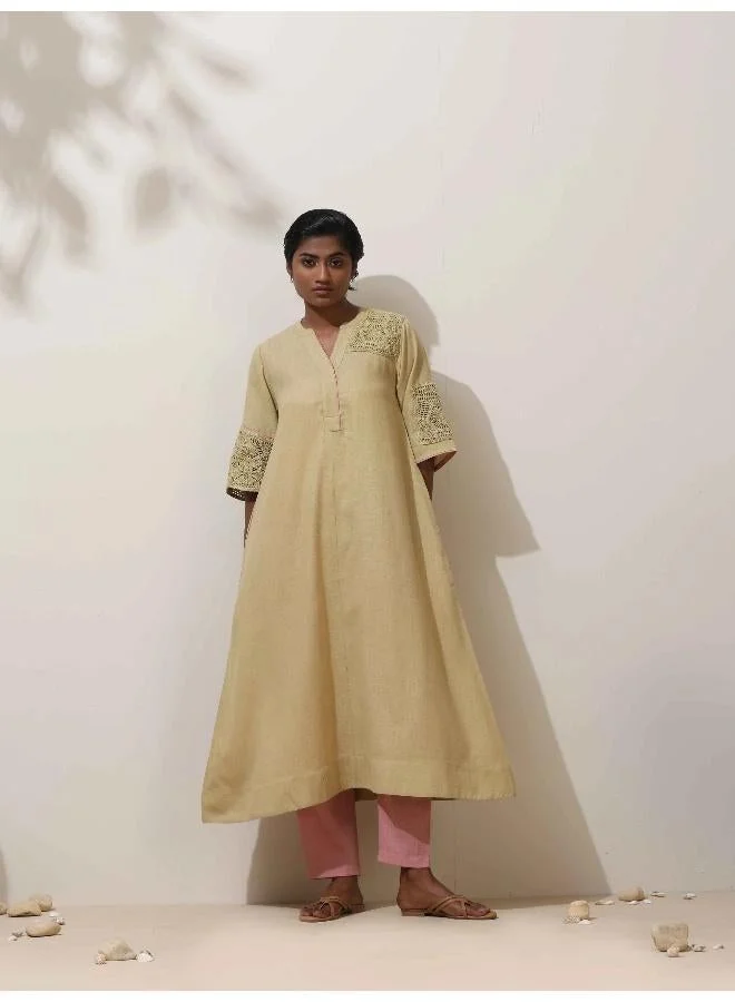 ترو برونز trueBrowns Souk Yellow Crochet Natural Cotton Kurta Pant Set