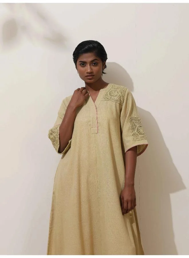 trueBrowns trueBrowns Souk Yellow Crochet Natural Cotton Kurta Pant Set