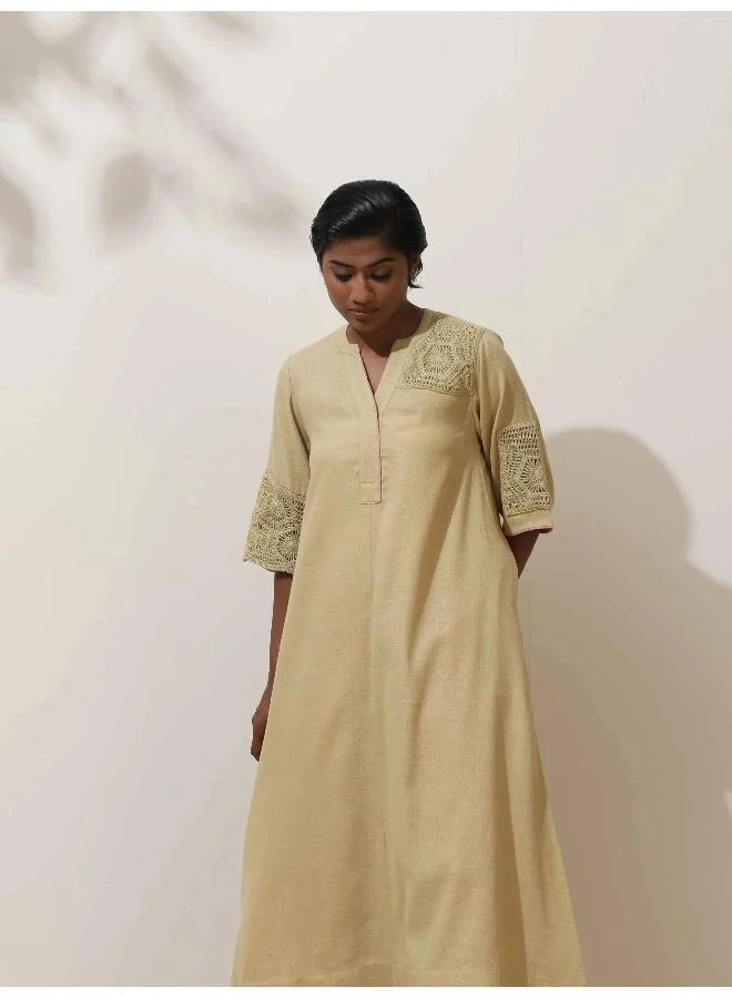 ترو برونز trueBrowns Souk Yellow Crochet Natural Cotton Kurta Pant Set