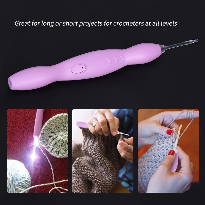9 in 1 USB Rehargeable Light Up Crochet Hooks Needles Hand Weave Sewing Tools Set - Image 5