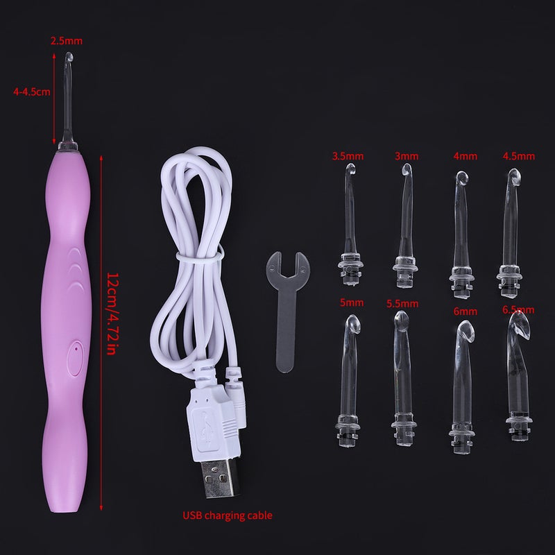 9 in 1 USB Rehargeable Light Up Crochet Hooks Needles Hand Weave Sewing Tools Set - Image 2