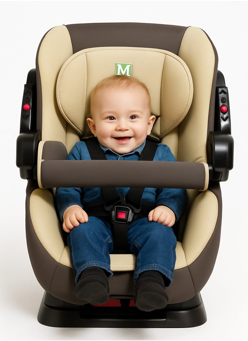 A Car Seat For Newborns Up To 6 Years Old With Forward And Backward Facing Positions And a Safety Belt. The seat is Aasy To remove And Install, Padded, Soft And Comfortable For The Child To Sit.
