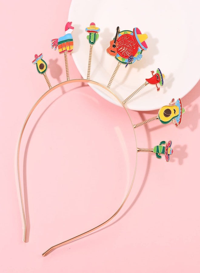 CEALXHENY Cinco De Mayo Headbands for Women, Mexican Fiesta Hairbands Chili Pinata Cactus Sombrero Headbands Mexican Holiday Headwear Party Hair Accessory Gifts (Pattern E) - Image 2