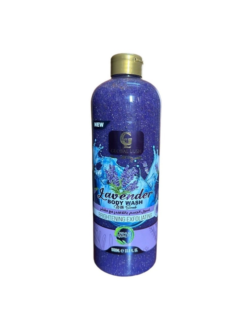 Global Lush Body Wash with Scrub 1000ml Lavender Brightening - Image 1